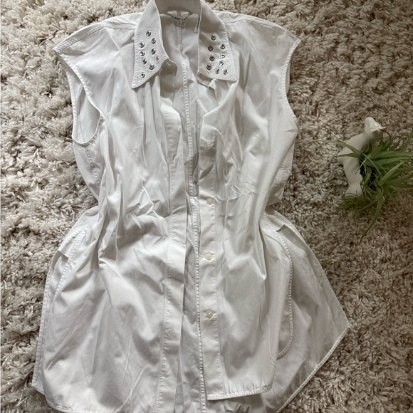 Helmut Lang White Studded Button Down Shirt - Picture 1 of 6